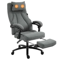 Vinsetto Office Chair, Fabric Desk Chair with Adjustable Massage Pillow, USB Power and Retractable Footrest, High Back, 360° Swivel, for Home, Grey(m-11)