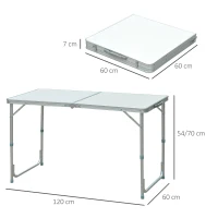 Outsunny Campingtisch Klapptisch Picknicktisch Koffertisch Esstisch höhenverstellbar Alu + MDF Weiß 120 x 60 x 54/70 cm(m-3)