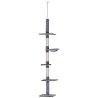 PawHut Arbre chat du sol au plafond poteau à griffer L40 x l 34 x H 230-260 cm 5 niveaux d'activités gris(m-10)