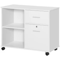 Vinsetto Filing Cabinet with Wheels, Mobile Printer Stand with Open Shelves and Lockable Drawer for A4 Size Documents, White(m-11)