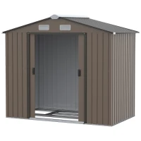 Outsunny 7 x 4ft Metal Garden Shed, Outdoor Storage Tool House with Ventilation Slots, Foundation Kit and Lockable Double Doors, Brown(m-13)