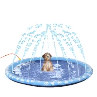 PawHut Splash Pad 170 cm Aspersor de Juegos de Agua con Rociador Tapete de Salpicaduras Piscina de Verano Portátil Azul(m-1)