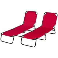 Outsunny Set of Two Folding Sun Loungers - Red(m-11)