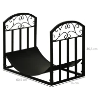Outsunny Soporte para Leña de Interior y Exterior en Metal con Estante Curvo hasta 60 kg de Leña 60,5x36x46,5 cm Negro(m-3)