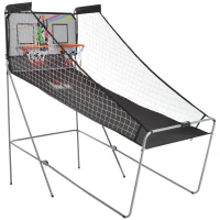 HOMCOM Jeu de basketball arcade pliable à 2 panier 4 balles pompe de gonflage, panier de basketball avec système de pointage, 4 bouton fonctionnement et 8 modes de jeux, 205x110x205cm, noir et blanc(m-10)