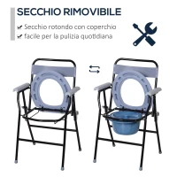 HOMCOM Sedia WC Pieghevole con Vaso Rimovibile per Anziani e Disabili in Tubi di Ferro e Plastica 52 x 50 x 75cm(m-4)
