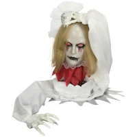 HOMCOM Halloween-Dekoration Zombiebraut, LED-Augen, heult, fährt hoch, Geräusch- & Bewegungssensor, 36 cm(m-10)