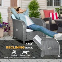 Outsunny 7 Seater Outdoor Rattan Garden Furniture Sets with Wicker Sofa, Reclining Armchair and Glass Table, 181x75x81cm, Grey(m-5)