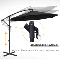 Outsunny 2.45m Overhanging Cantilever Parasol, Heavy Duty Waterproof Garden Umbrella with Cross Base, Black(m-6)