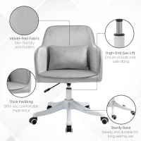 Vinsetto Velvet Office Chair, Desk Chair, Makeup Vanity Chair with Massage Lumbar Pillow and Rolling Wheels for Bedroom and Home, Grey(m-7)