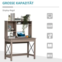HOMCOM Schreibtisch mit 4 kleine Bücherregal aus Spanplatte platzsparend und geeignet für Schlafzimmer Büro Natur 105 x 50 x 137,5 cm(m-4)