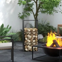 Outsunny Feuerholzgestell, 2 Tragegriffe, Stahlrahmen, bis 30kg, 37x30x90cm, Schwarz(m-2)