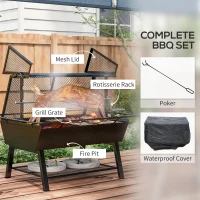 Outsunny 3-in-1 Barbecue Grill, Rotisserie Roaster and Fire Pit, with Cover(m-7)