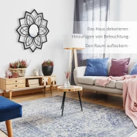 HOMCOM Runder Spiegel mit Floralen Mustern 79 cm x 79 cm x 0,4 cm Spiegelglas Metall MDF Schwarz(m-4)