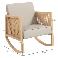 HOMCOM Fauteuil à bascule rocking chair design tissu effet lin accoudoirs cannage style bohème structure en d'hévéa gris clair(m-3)