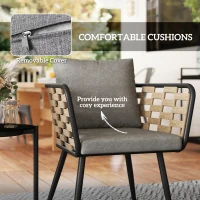 Outsunny 3 Pieces Rattan Bistro Set with Washable Seat and Back Cushions, Glass Top Coffee Table, for Outdoor, Patio, Black(m-5)