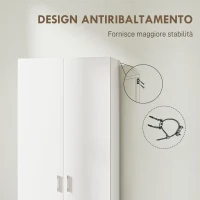 HOMCOM Mobile Multiuso Moderno con 5 Ripiani e Livelli Regolabili, in Legno, 60x31.5x165 cm, Bianco(m-7)