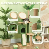 PawHut Kratzbaum, 139 cm Katzenbaum mit Höhle, Spielbällen, Sisal-Kratzpfosten und Plattformen, für zwei Katzen, Grün(m-5)