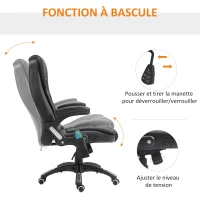HOMCOM Fauteuil de bureau massant et chauffant électrique fauteuil bureau ergonomique revêtement synthétique noir(m-6)
