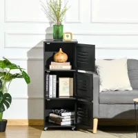 HOMCOM Rolling Storage Cabinet 3-Tier Mobile File Cabinet with Wheels & Metal Doors for Home Office, Living Room, Black(m-8)