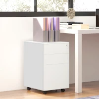 Vinsetto 3-Drawer Vertical Filing Cabinet with Pencil Tray, Lock and 5 Wheels, Steel Mobile File Cabinet, for A4, Legal and Letter Size, Pre-Assembled Body, White(m-10)