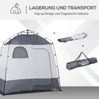 Outsunny Duschzelt für 2 Personen Toilettenzelt mit Transporttasche 3 Türen 2 Fenster Camping Umkleidezelt Umkleidekabine Lagerzelt Hellgrau+Grau(m-6)