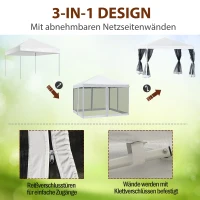 Outsunny Faltpavillon, Faltzelt mit Seitenwänden inkl. Tragetasche, Gartenpavillon, Metall, Oxfordstoff, 3 x 3 m, Cremeweiß(m-4)