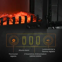 HOMCOM Cheminée électrique sur pieds effet poêle à bois avec LED thermostat 1000/2000W anti surchauffe - noir(m-6)