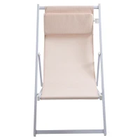 Outsunny Set of 2 Folding Garden Beach Aluminium Frame Deck Chairs Deckchairs Seaside Folding Garden Patio Lounger, Beige(m-8)