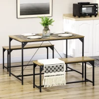 HOMCOM Dining Table and Bench Set for 4, Kitchen Table with 2 Benches, Space Saving Dining Room Sets, Natural(m-2)