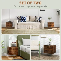 HOMCOM Bedside Tables Set of 2, Modern Side Table Set with 2 Drawers and Steel Hairpin Legs, Nightstand for Bedroom, Brown Wood Grain(m-4)