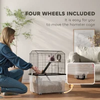 PawHut Three-Tier Gerbil Cage, Hamster Cage for Dwarf Hamster, Syrian Hamster w/ Wheels, Deep Bottom, Food Dish, Water Bottle(m-5)