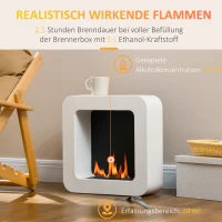 HOMCOM Ethanol-Kamin Bio-Ethanol-Brenner Feuerschale 1L 2,5 Std. Brenndauer 20m² Wandkamin mit Feuerlöschdeckel aus Edelstahl Metall Weiß 48 x 18 x 48 cm(m-4)