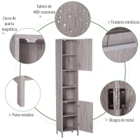 kleankin Columna de Baño Mueble Alto y Estrecho con Estantes Abiertos y 2 Armarios 30x32x172,5 cm Madera Grisácea(m-5)