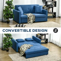 HOMCOM 2 Seater Sofa Bed with Hidden Storage, Pull Out Convertible Bed Settee, Modern Snow Flannel Loveseat Sofa Sleeper with 2 Cushions for Living Room, Guest Room, Deep Blue(m-4)