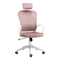 Vinsetto Office Chair, Ergonomic Desk Chair, High Back Velvet Fabric Computer Chair with Adjustable & Liftable Headrest for Home, Pink(m-11)