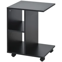 HOMCOM C-Shape End Table Unique Storage Unit w/ 2 Shelves 4 Wheels Freestanding Home Furniture Cabinet Square Black(m-1)