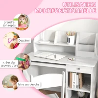 ZONEKIZ Bureau enfant avec chaise ergonomique avec clavier coulissant tiroir niches et étagères ouvertes 90 x 45 x 90 cm blanc(m-5)