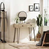 HOMCOM Tocador Mesa de Maquillaje con Espejo Redondo 2 Cajones y Patas de Metal Estilo Moderno para Dormitorio Vestidor 80x40x125 cm Roble(m-2)