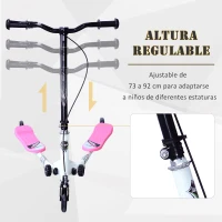 HOMCOM Patinete Scooter de 3 Ruedas Plegable Scooter de Oscilación Reductor para Niños +4 Años con Freno Manillar Ajustable Carga 50 kg 91x60x80cm Marco Acero Rosa(m-5)