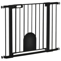 PawHut Barrera de Seguridad para Perros Mascotas 75-103 cm para Escaleras y Puertas con 2 Extensiones Cierre Automático y Sistema de Doble Bloqueo Negro(m-10)