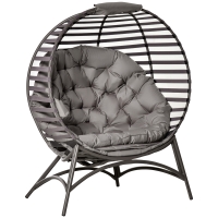 Outsunny Papasansessel Gartenstuhl 2Korb-Stuhl mit Kissen oval Loungesessel Korb faltbar Balkon Terrasse Outdoor/Indoor Sandbraun Stahl 118 x 75 x 139 cm