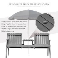 Outsunny Gartenbank mit Tisch, Sitzgruppe, Gartenmöbel, mit Regenschirmloch, Sitzbank, 2 Stühle, Massivholz, Grau, 152 x 70 x 83 cm(m-5)