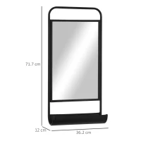 HOMCOM Specchio da Parete con Mensola Inferiore e Struttura in Metallo, 36.2x12x71.7cm, Nero(m-3)