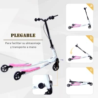 HOMCOM Patinete Scooter de 3 Ruedas Plegable Scooter de Oscilación Reductor para Niños +4 Años con Freno Manillar Ajustable Carga 50 kg 91x60x80cm Marco Acero Rosa(m-4)