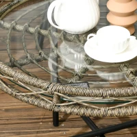 Outsunny Gartenmöbel-Set für 4 Personen aus PE-Rattan, 2 Sessel, 1 Sofa, 2 Beistelltisch, Boho-Stil, Braun+Grau(m-9)