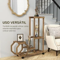 Outsunny Soporte para Plantas con Ruedas Soporte para Macetas de 5 Niveles de Madera Uso Interno Externo 86x30x102 cm Carbonizado(m-6)