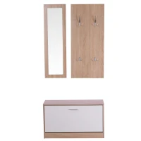HOMCOM Conjunto de Muebles de Entrada Recibidor Pasillo Set de 3 Piezas Zapatero Espejo Perchero con 4 Ganchos para Colgar Ropa 80x27x46,5cm Madera(m-7)