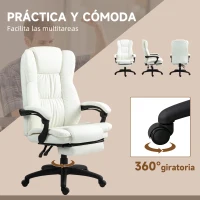 Vinsetto Silla de Masaje Reclinable con Altura Ajustable Reposapiés Retráctil y Control Remoto 68,5x68,5x113-121 cm Crema(m-7)
