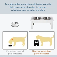 PawHut Comedero Elevado para Perros con Soporte y 2 Cuencos Extraíbles de Acero Inoxidable Alimentador para Mascotas Alimento y Agua 44x24x15 cm Blanco(m-4)